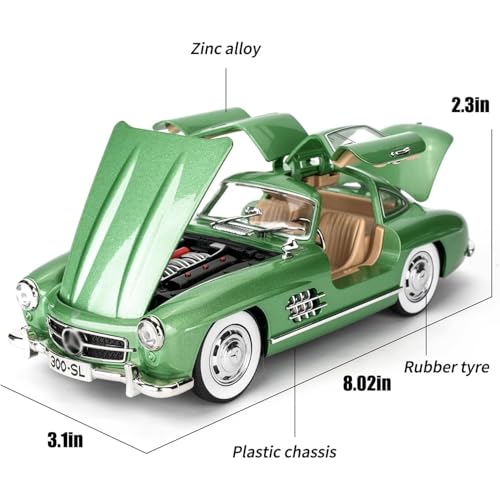 DEOXY Big 1:24 Vinatage Car Diecast Metal Vintage Toy Car 300 Sl Classic Toy Car for Kids Die Cast Car Light Sound Pullback Openable Door car Toy(300SLM Green) - Image 5