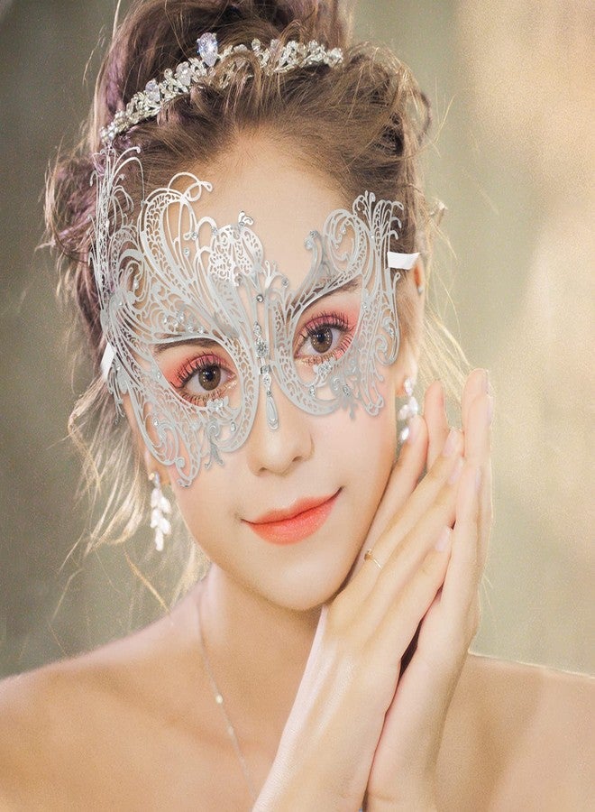 Coddsmz Couple Masquerade Mask Metal Masks Venetian Party Mask Halloween Costume Mask Mardi Gras Mask Party Evening Bar Prom Ball Mask Set for Women and Men Costumes Accessory (Silver+Silver) - Image 2