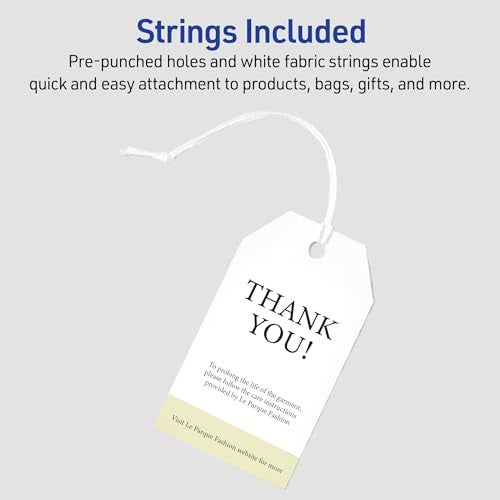 Avery Blank Printable Tags, Sure Feed Technology, 2" x 3.5", White, 96 Customizable Tags, String Included, Great for Branding, Gifts, Merchandising, and More (22802) - Image 3