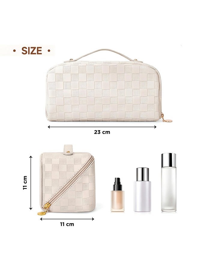 NFI essentials Cosmetic Travel Organizer Bag, Women's Makeup Pouch Toiletry Bag Portable Leather Wide Opening Cosmetics Bag with Handle and Divider - Image 4