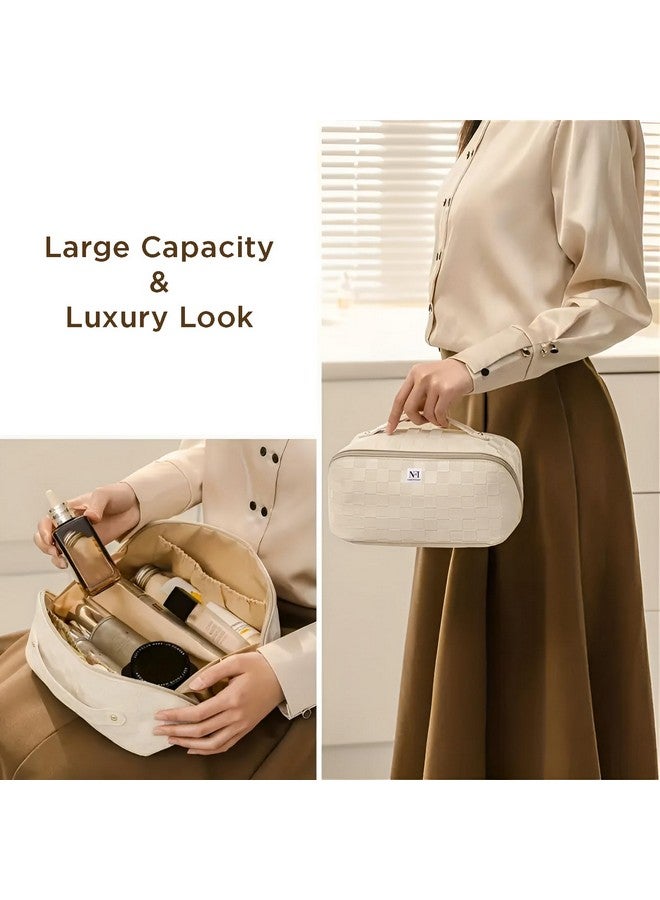 NFI essentials Cosmetic Travel Organizer Bag, Women's Makeup Pouch Toiletry Bag Portable Leather Wide Opening Cosmetics Bag with Handle and Divider - Image 5