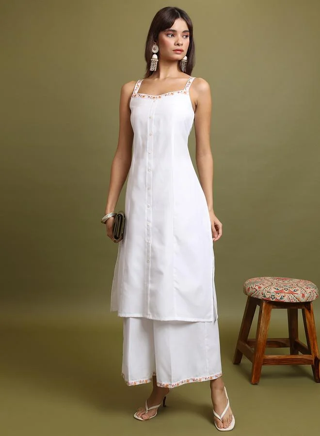 فيشود Embroidered Strappy Kurta and Palazzos Set by Styli