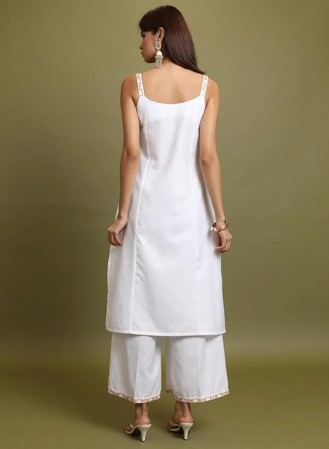 فيشود Embroidered Strappy Kurta and Palazzos Set by Styli