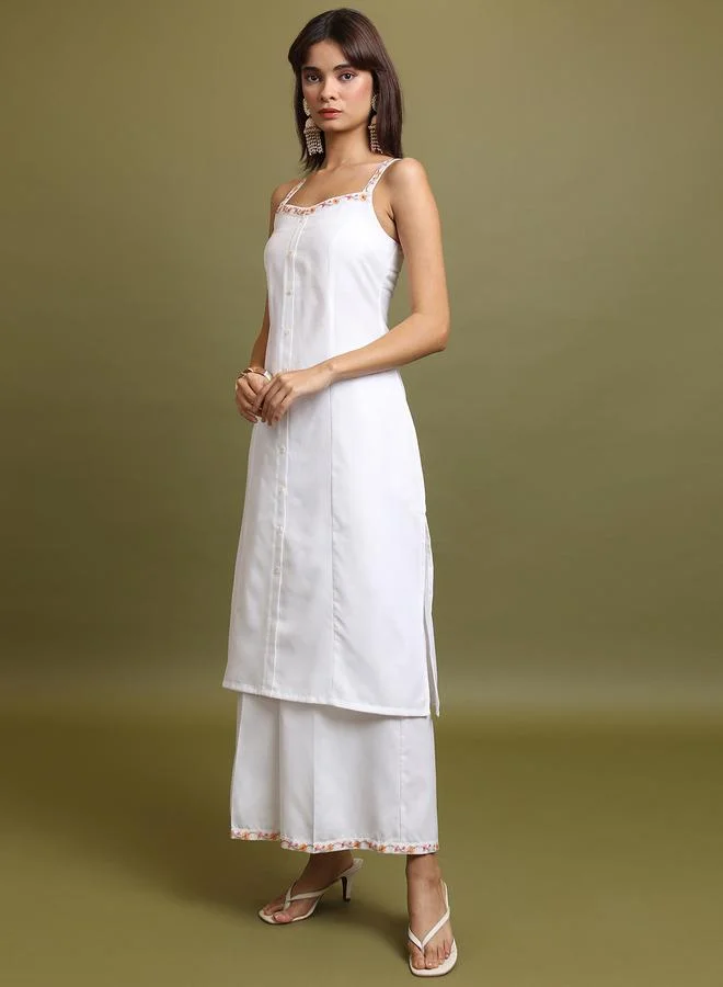فيشود Embroidered Strappy Kurta and Palazzos Set by Styli