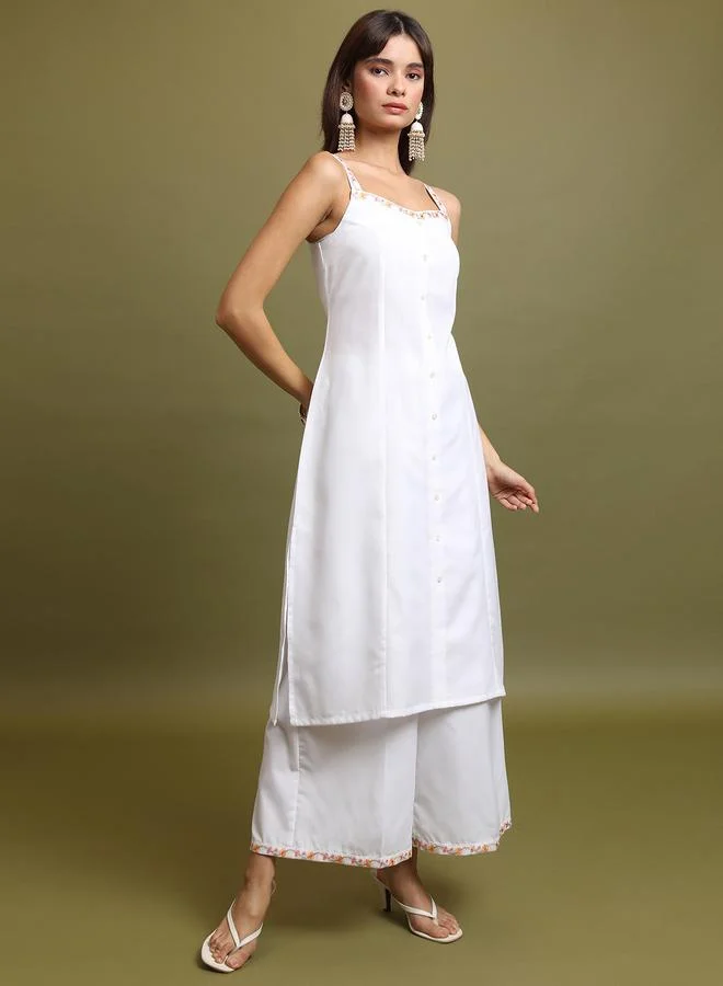 فيشود Embroidered Strappy Kurta and Palazzos Set by Styli
