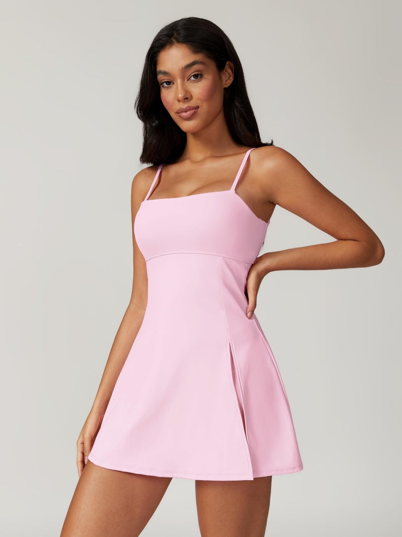 ABOCIW Athletic Dress for Women Spaghetti Strap Backless Side Slit Tennis Dress Square Neck Exercise Workout Golf Active Dress Pink Small - Image 4