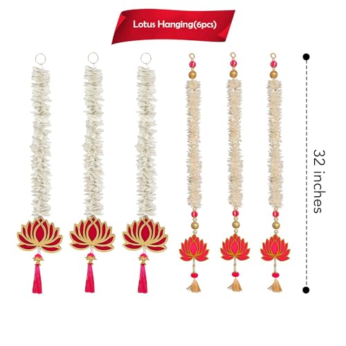 Party Propz Lotus Hangings for Decoration - 6 Pcs Handmade Lotus Flower for Decorations, Wall Decoration Hangings, Pooja Room Decor, Haldi Decorations Items for Home Decor, Wedding Decor (MDF) - Image 2