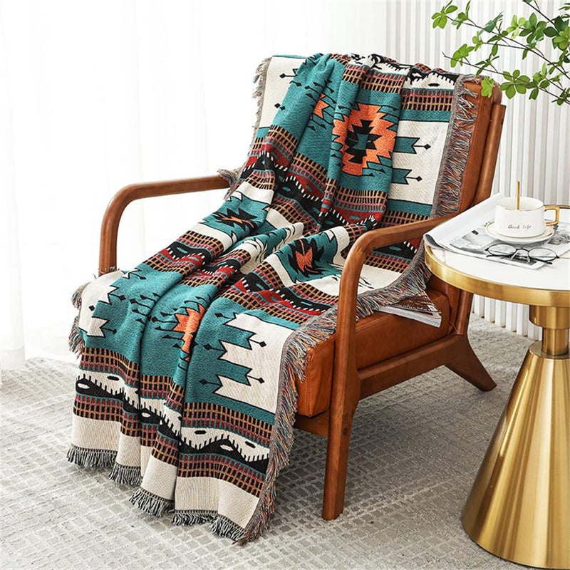 Homesy Boho Throw Blankets Southwestern Bed Throws Cover Reversible Green Aztec Southwest Blanket for Couch Chair Sofa Home Outdoor Beach Car Tent Travel Camping 63x87