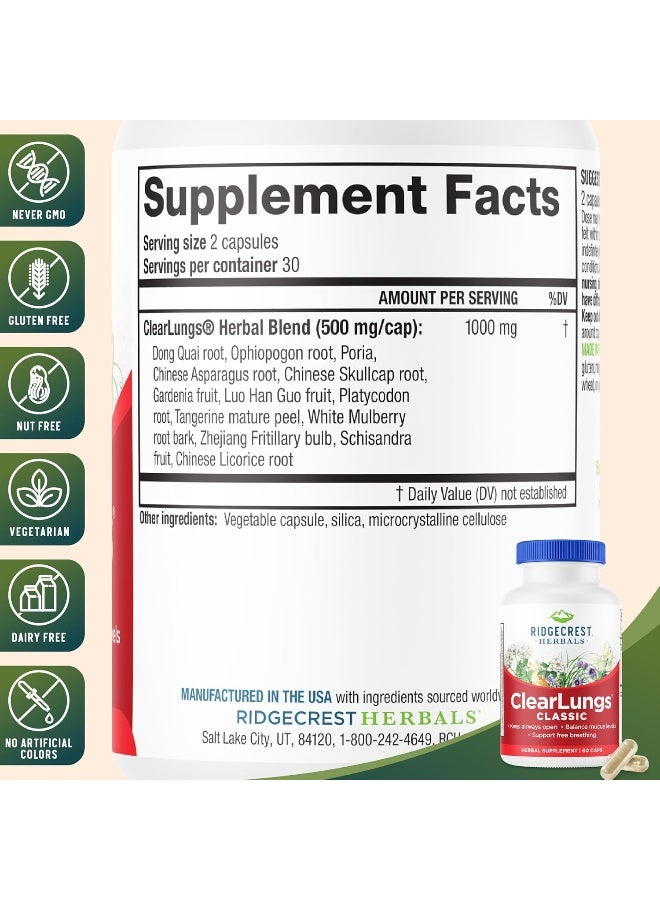 RidgeCrest Herbals ClearLungs (Red), Chinese Formula, 60 Vegetarian Capsules - Image 4