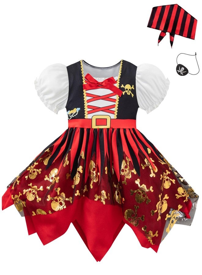 Okbebe Toddler Baby Girl Pirate Outfits With Eye Mask And Head Scarf (Black,2T) - Image 1