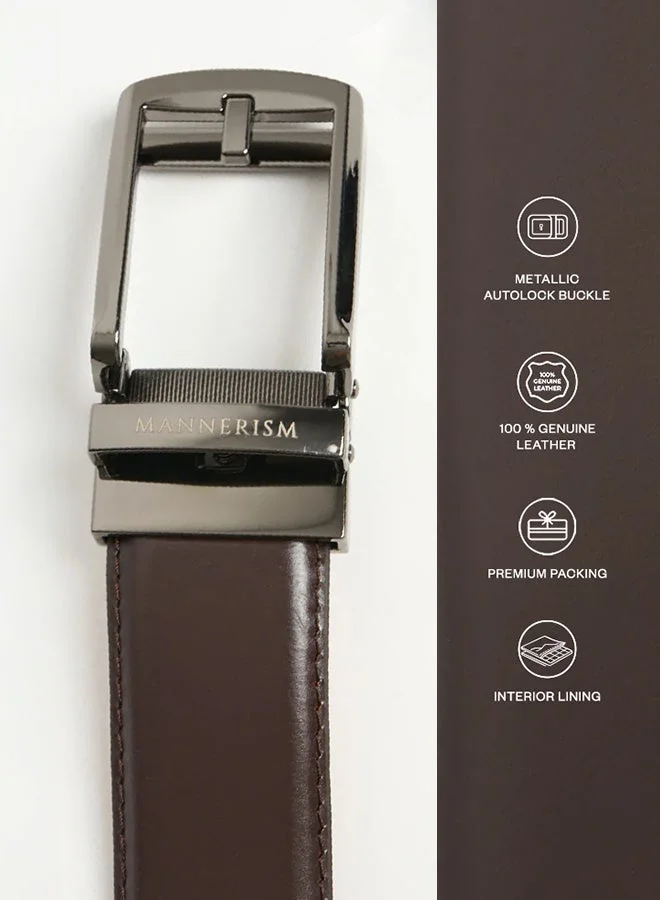 MANNERISM  The Vanguard Auto-Lock Leather Belt Mahogany with Tan Nubuck Lining for Men | Best Price UAE