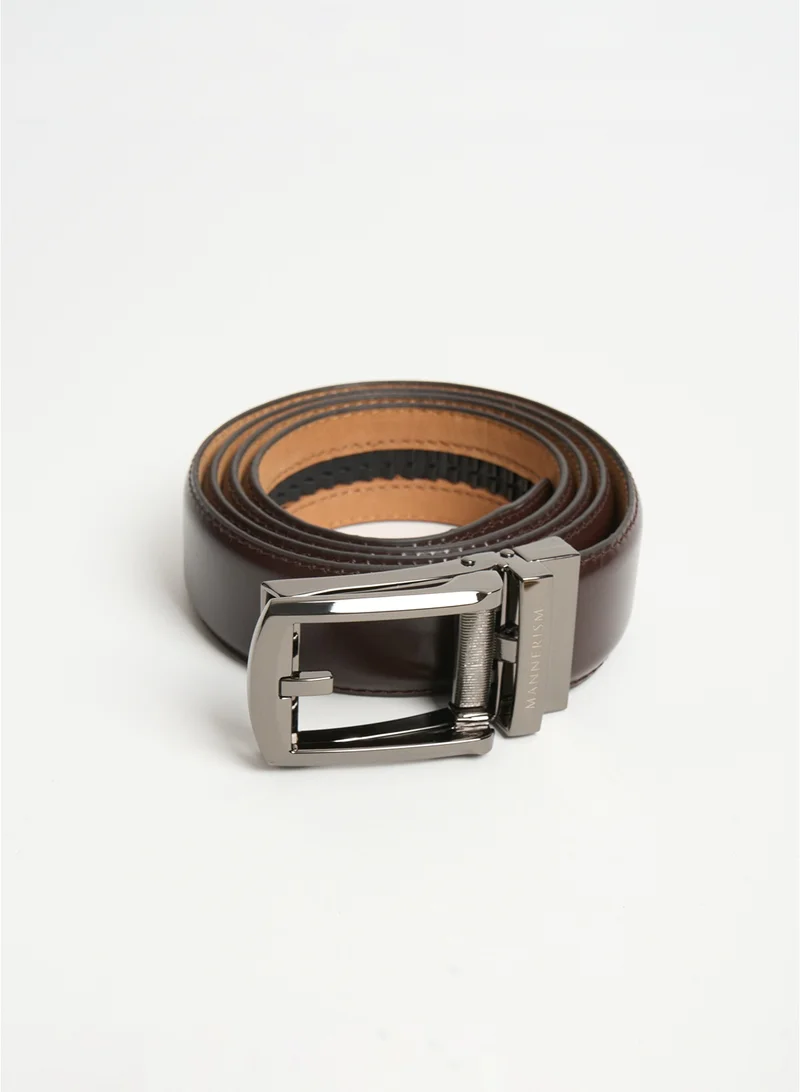مانرزم The Vanguard Auto-Lock Leather Belt Mahogany with Tan Nubuck Lining