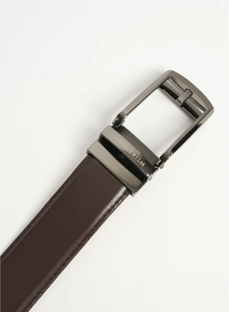 MANNERISM  The Vanguard Auto-Lock Leather Belt Mahogany with Tan Nubuck Lining for Men | Best Price UAE
