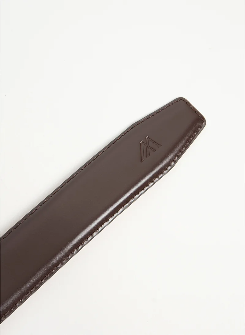 MANNERISM  The Vanguard Auto-Lock Leather Belt Mahogany with Tan Nubuck Lining for Men | Best Price UAE