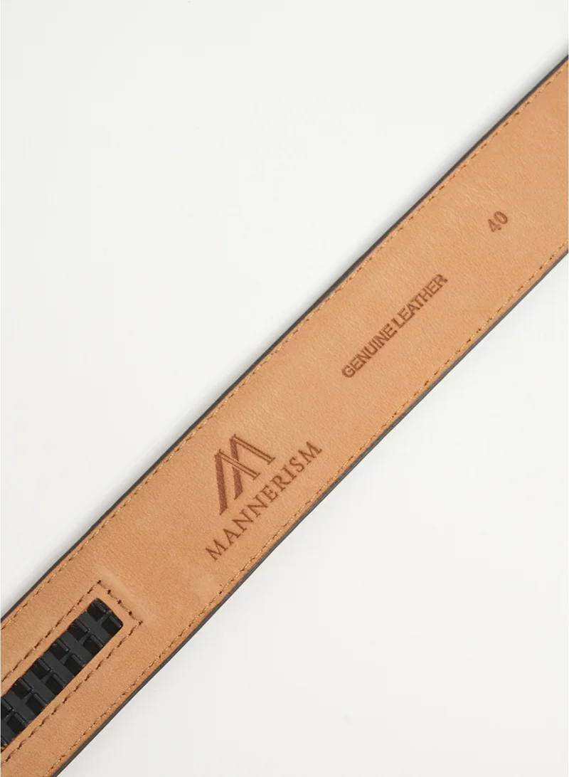 MANNERISM  The Vanguard Auto-Lock Leather Belt Mahogany with Tan Nubuck Lining for Men | Best Price UAE