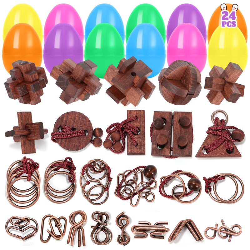 Mytothfy 24 Pack Easter Eggs Filled with Brain Teaser Puzzles, Easters Egg Stuffers for Teens Kids Boys Girls, Easter Basket Stuffers for Kids Teens Adults, Eggs Fillers Hunt Game, Classroom Prize Supplies - Image 1