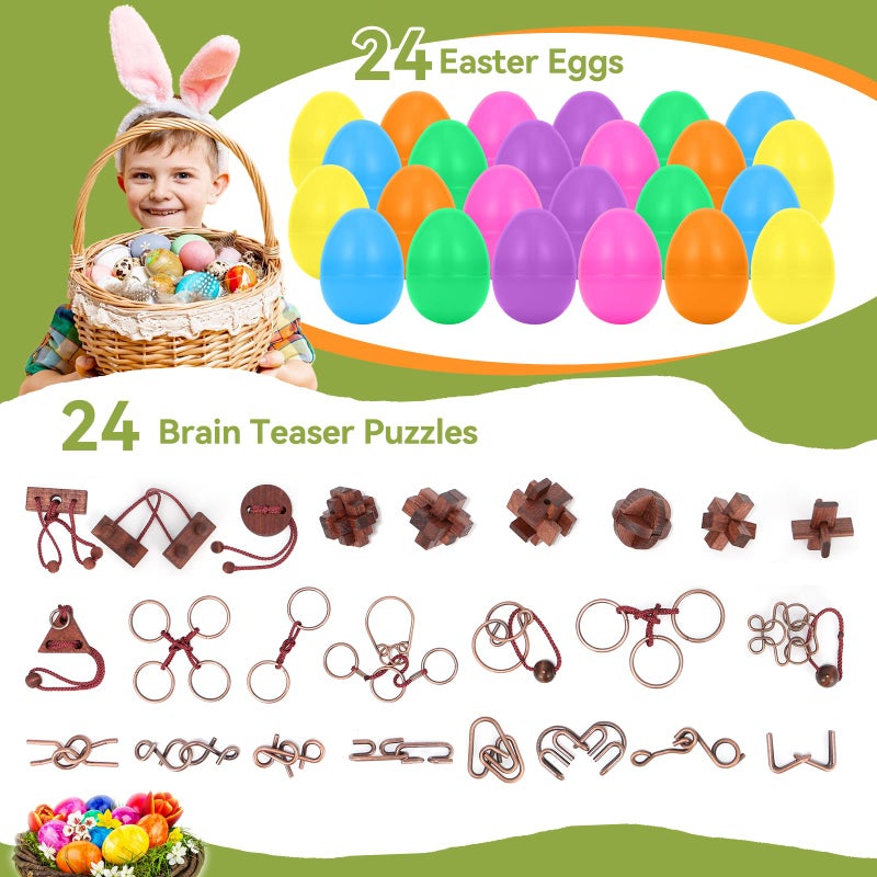 Mytothfy 24 Pack Easter Eggs Filled with Brain Teaser Puzzles, Easters Egg Stuffers for Teens Kids Boys Girls, Easter Basket Stuffers for Kids Teens Adults, Eggs Fillers Hunt Game, Classroom Prize Supplies - Image 2