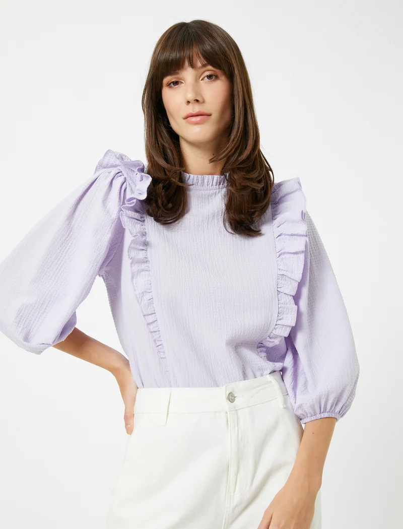 KOTON Frilled Blouse High Neck Puff Sleeve