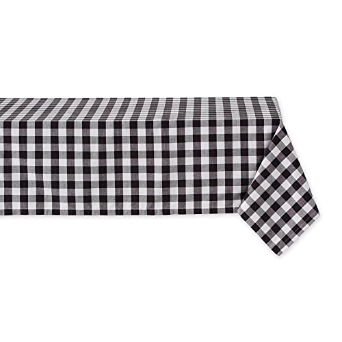 DII Checkered Tabletop Collection 100% Cotton, Machine Washable, Tablecloth, 60x84, Black - Image 1