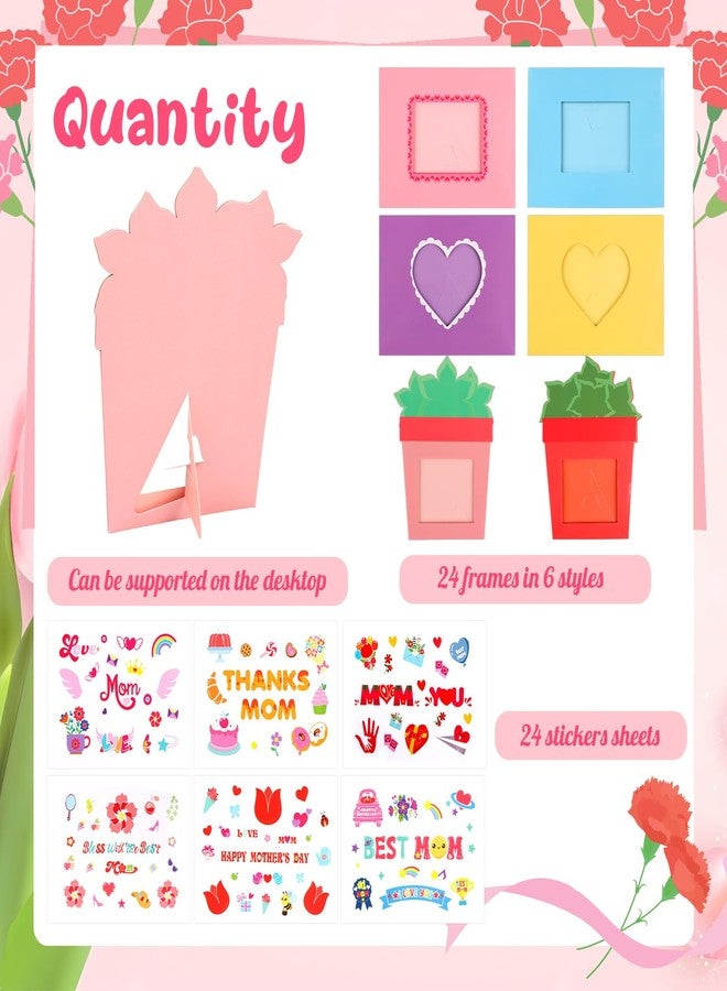 DERAYEE 48 PCS Mother's Day Picture Frame Craft Kit with Stickers, DIY Love You Mom Flowers Heart Paper Photo Frames for Kids Mothers Day Gifts School Classroom Activities - Image 3