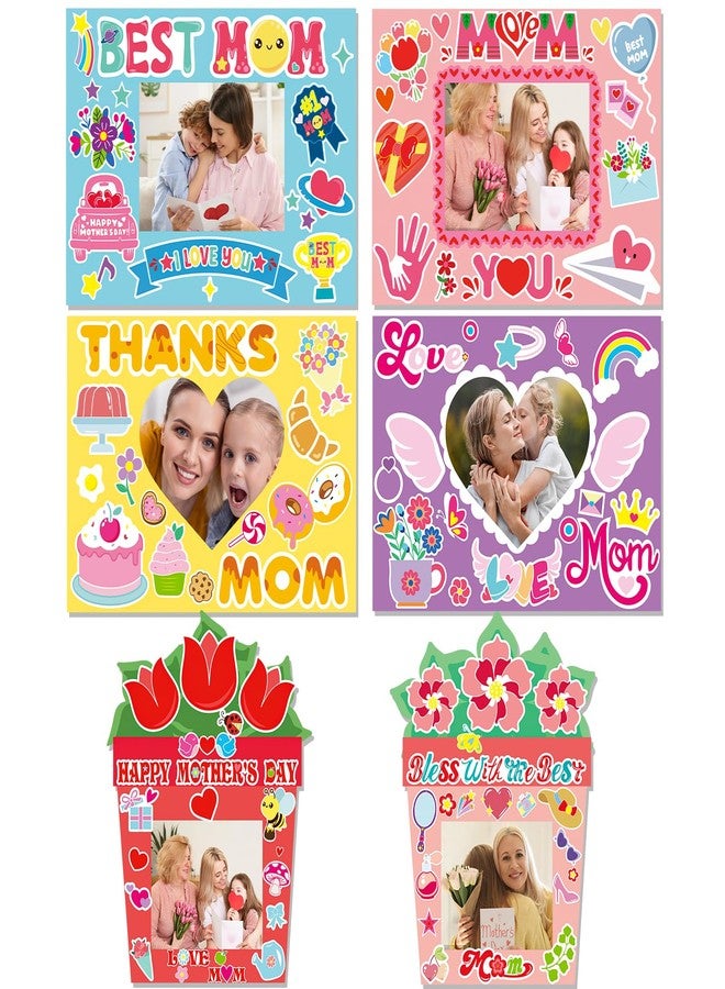 DERAYEE 48 PCS Mother's Day Picture Frame Craft Kit with Stickers, DIY Love You Mom Flowers Heart Paper Photo Frames for Kids Mothers Day Gifts School Classroom Activities - Image 1