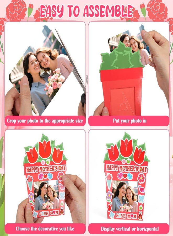 DERAYEE 48 PCS Mother's Day Picture Frame Craft Kit with Stickers, DIY Love You Mom Flowers Heart Paper Photo Frames for Kids Mothers Day Gifts School Classroom Activities - Image 4