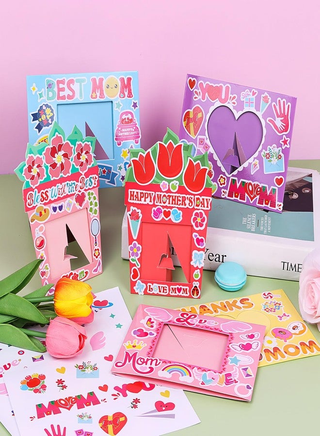 DERAYEE 48 PCS Mother's Day Picture Frame Craft Kit with Stickers, DIY Love You Mom Flowers Heart Paper Photo Frames for Kids Mothers Day Gifts School Classroom Activities - Image 5