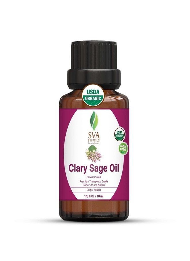SVA Organics - USDA Certified Organic Clary Sage Oil - 100% Pure Natural Premium by SVA Organics - Therapeutic Grade,Stress Relief Antioxidants, Tighten up Loose Skin (1/3 Oz)) Improved Digestion - Image 1
