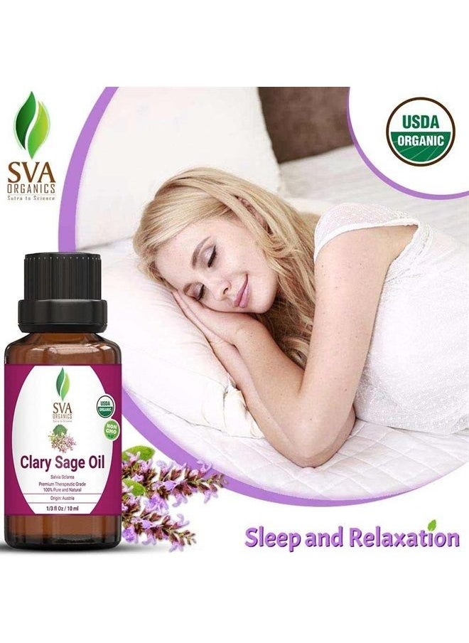 SVA Organics - USDA Certified Organic Clary Sage Oil - 100% Pure Natural Premium by SVA Organics - Therapeutic Grade,Stress Relief Antioxidants, Tighten up Loose Skin (1/3 Oz)) Improved Digestion - Image 1