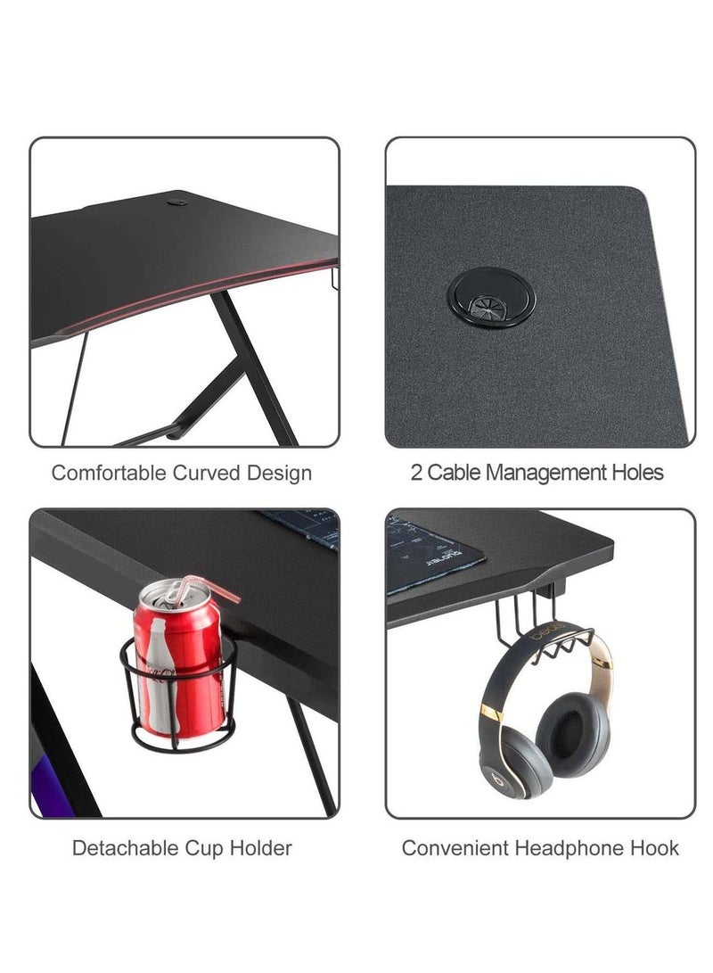 EqiEch Professional R-Shape Gaming Table With Headphone Hook and Cup Holder PC Computer Desk Table Home Office Workstation Ideal Gift For Kids And Teens  - Image 2