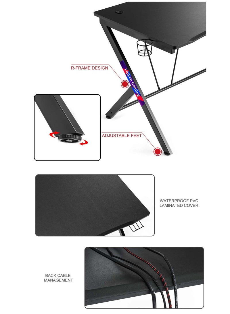 EqiEch Professional R-Shape Gaming Table With Headphone Hook and Cup Holder PC Computer Desk Table Home Office Workstation Ideal Gift For Kids And Teens  - Image 3