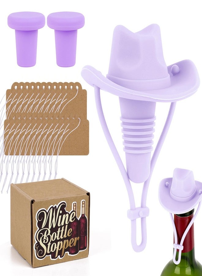 Biiange Purple Cowboy Hat Wine Stopper Gift Set, Western Bar Accessories with Silicone Stoppers, Paper Tags & Gift Box, Unique Wine Gifts for Party, Wedding & Home Bar - Image 1