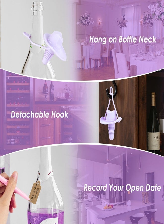 Biiange Purple Cowboy Hat Wine Stopper Gift Set, Western Bar Accessories with Silicone Stoppers, Paper Tags & Gift Box, Unique Wine Gifts for Party, Wedding & Home Bar - Image 3
