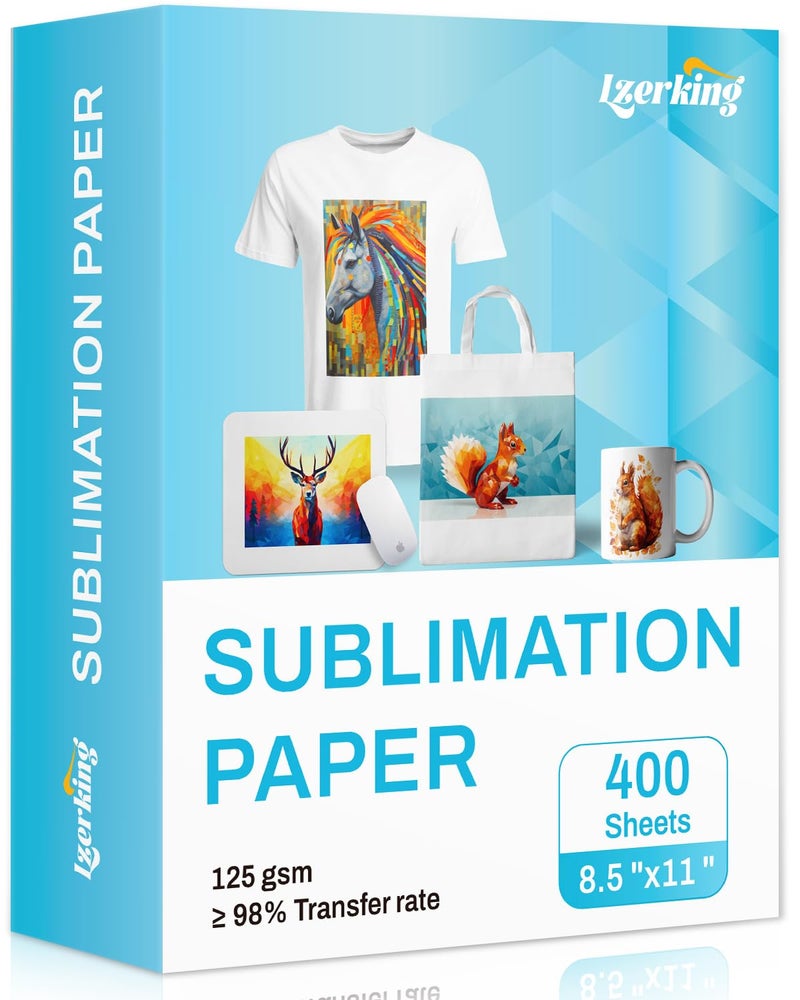 Lzerking Sublimation Paper 8.5x11 Inch 125gsm 400 Sheets, Heat Transfer Paper for Inkjet Printers - Ideal for Various Coatings, DIY Projects, T-Shirts, Phone Cases, Mugs - Image 1