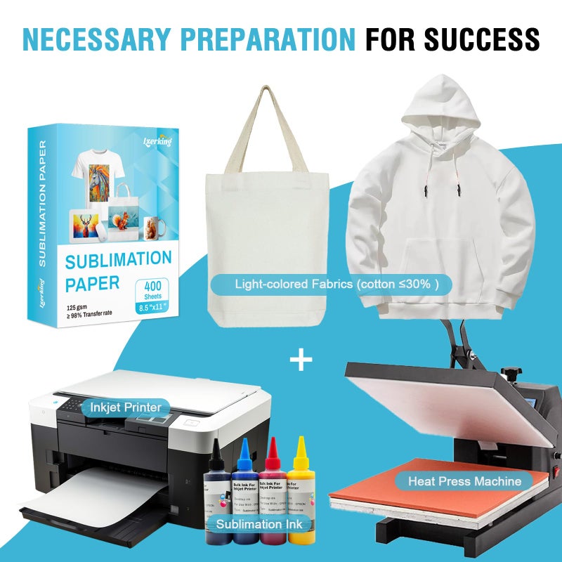 Lzerking Sublimation Paper 8.5x11 Inch 125gsm 400 Sheets, Heat Transfer Paper for Inkjet Printers - Ideal for Various Coatings, DIY Projects, T-Shirts, Phone Cases, Mugs - Image 5