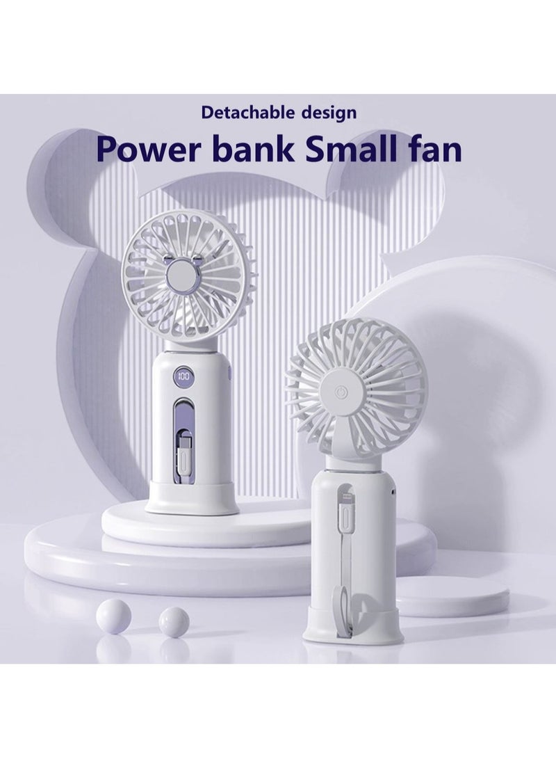 باور بانك بمروحة صغيرة 2 في 1، شحن سريع وشاشة رقمية، 10000 مللي أمبير، تصميم متعدد الوظائف قابل للفصل، مروحة محمولة محمولة، كابل باور بانك مدمج للسفر/الخارج/المنزل/المكتب - أبيض - Image 1