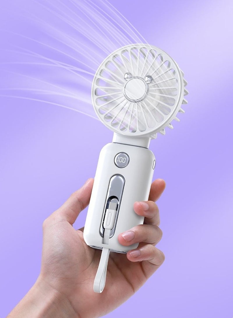 باور بانك بمروحة صغيرة 2 في 1، شحن سريع وشاشة رقمية، 10000 مللي أمبير، تصميم متعدد الوظائف قابل للفصل، مروحة محمولة محمولة، كابل باور بانك مدمج للسفر/الخارج/المنزل/المكتب - أبيض - Image 2