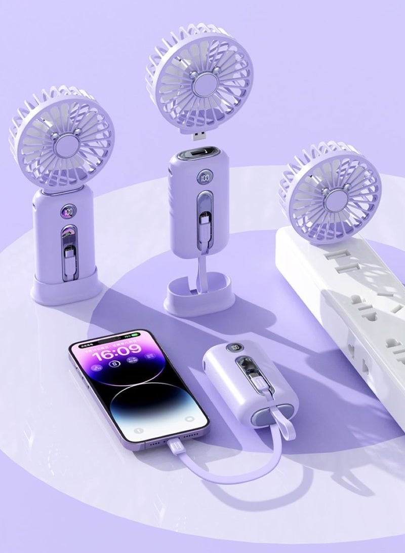 باور بانك بمروحة صغيرة 2 في 1، شحن سريع وشاشة رقمية، 10000 مللي أمبير، تصميم متعدد الوظائف قابل للفصل، مروحة محمولة محمولة، كابل باور بانك مدمج للسفر/الخارج/المنزل/المكتب - أبيض - Image 3