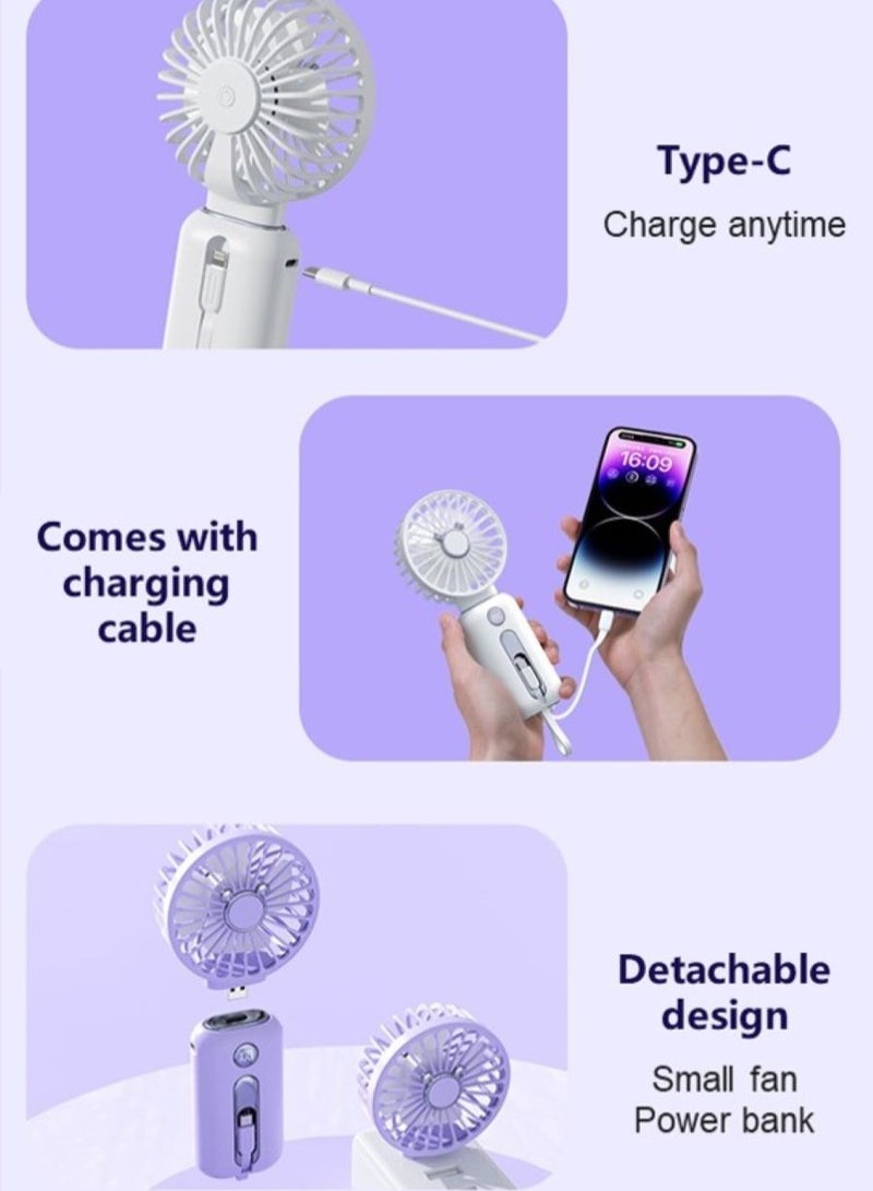 باور بانك بمروحة صغيرة 2 في 1، شحن سريع وشاشة رقمية، 10000 مللي أمبير، تصميم متعدد الوظائف قابل للفصل، مروحة محمولة محمولة، كابل باور بانك مدمج للسفر/الخارج/المنزل/المكتب - أبيض - Image 4