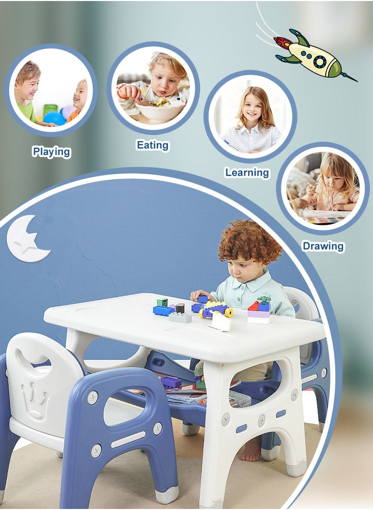 Kids Table and Chairs Set with Built-in Storage Montessori Design for Toddlers, Ideal for Drawing, Dining, Playing, Easy to Clean and Durable