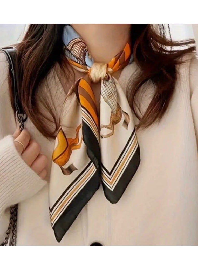 سولوباي وشاح مربع أنيق بطبعة شبكة حصان، مزخرف بشكل غير رسمي  - Image 2