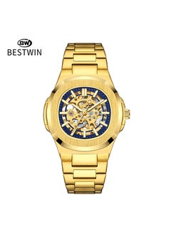 Generic Mens Hollow Automatic Mechanical Watch Waterproof Golden Blue 