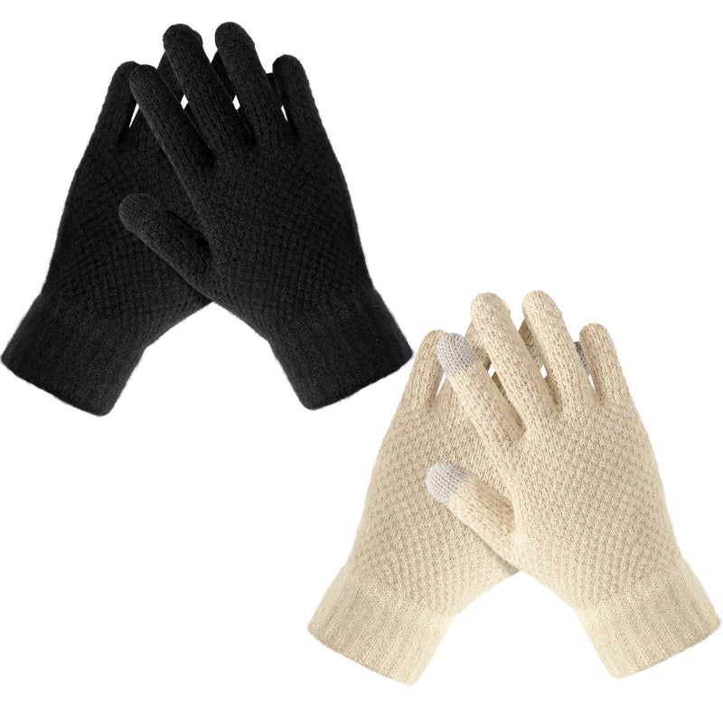 Loiyadn Winter Gloves - 2 Pairs Women's Winter Gloves, Winter Touchscreen Gloves Women Men, Warm Knit Gloves for Cold Weather - Image 1
