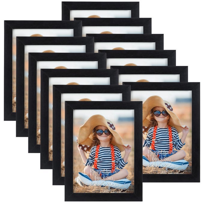 BLACK 8X6 PHOTO FRAME SET OF 12 DISPLAY 6X8 INCH PICTURE FOR WALL HANGING OR TABLE TOP STANDING