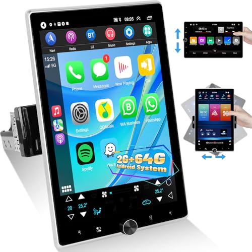 EKAT 2G64G Single Din Android Car Stereo 104 inch Rotatable Vertical Touch Screen Radio with Wireless Carplay Android AutoEQ AudioBluetoothSWCFM RDS - Image 1