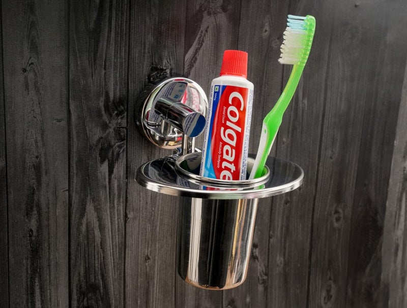 BAGBAN Rio Stainless Steel Tooth Brush Holder Wall Mounted Holder Tumbler Holder Bathroom Accessories Round Shape Chrome Finish - Image 2
