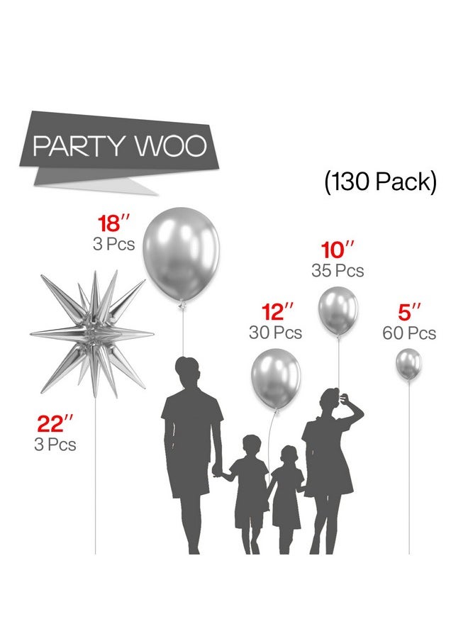 PartyWoo PartyWoo Metallic Silver Balloons, 110 pcs 22 Inch Star Balloons and Silver Balloons Different Sizes Pack of 18 Inch 12 Inch 10 Inch 5 Inch for Balloon Garland, Birthday Decorations, Party Decorations  - Image 2