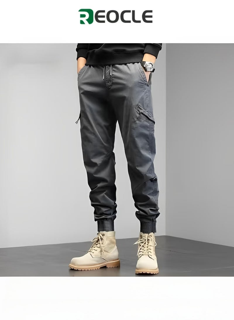 REOCLE Mens Casual Pants Multi-Pockets Cargo Pants Jogger Multi Pockets Outdoor Hiking Work Sweatpants Gym Drawstring Long Pants - Image 1