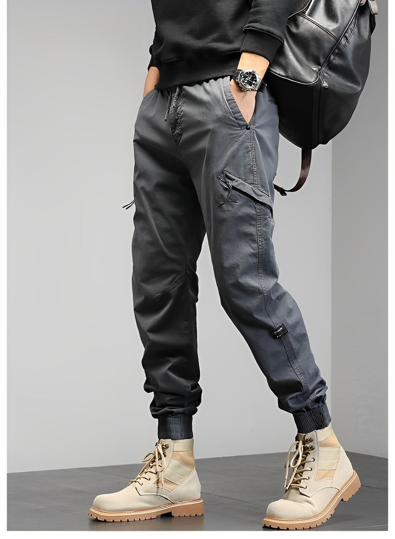 REOCLE Mens Casual Pants Multi-Pockets Cargo Pants Jogger Multi Pockets Outdoor Hiking Work Sweatpants Gym Drawstring Long Pants - Image 4