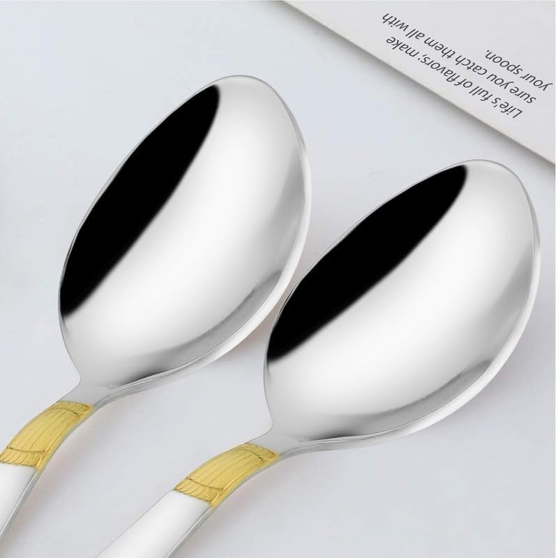 Parage 6 Pieces Stainless Steel 24k Golden Dinner Spoons Set, 16 cm Premium Spoons for Home & Kitchen, Luxury Dining Tableware Gift for House Warming,24 Karat Gold Plated Cutlery, Ivory Design - Image 5